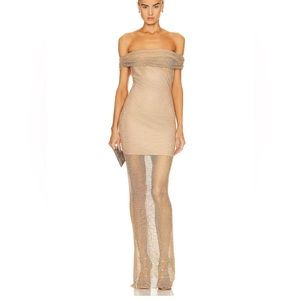 Self Portrait tan hotfix nude mesh fishnet dress Sz US 2/6 UK. Like new